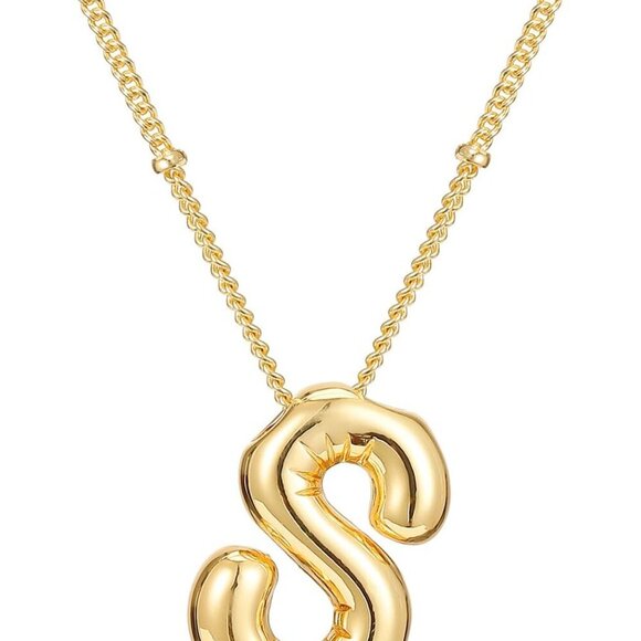 Gifts for Women,Bubble Letter Necklace Gold,14K Real Gold Plated,Initial Necklac - Picture 1 of 6